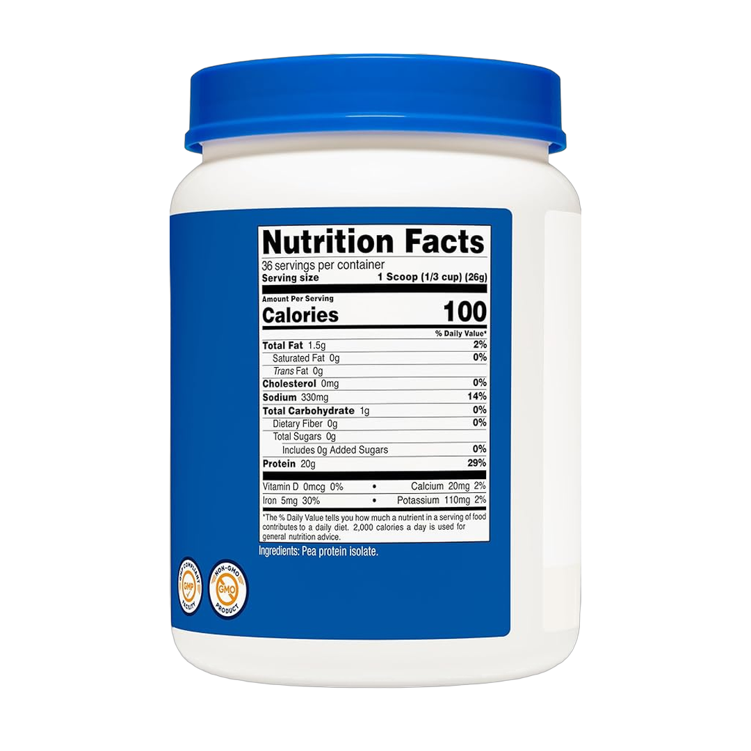 Nutricost, Pea Protein, Unflavored, 2 lb, 907 g back packaging view