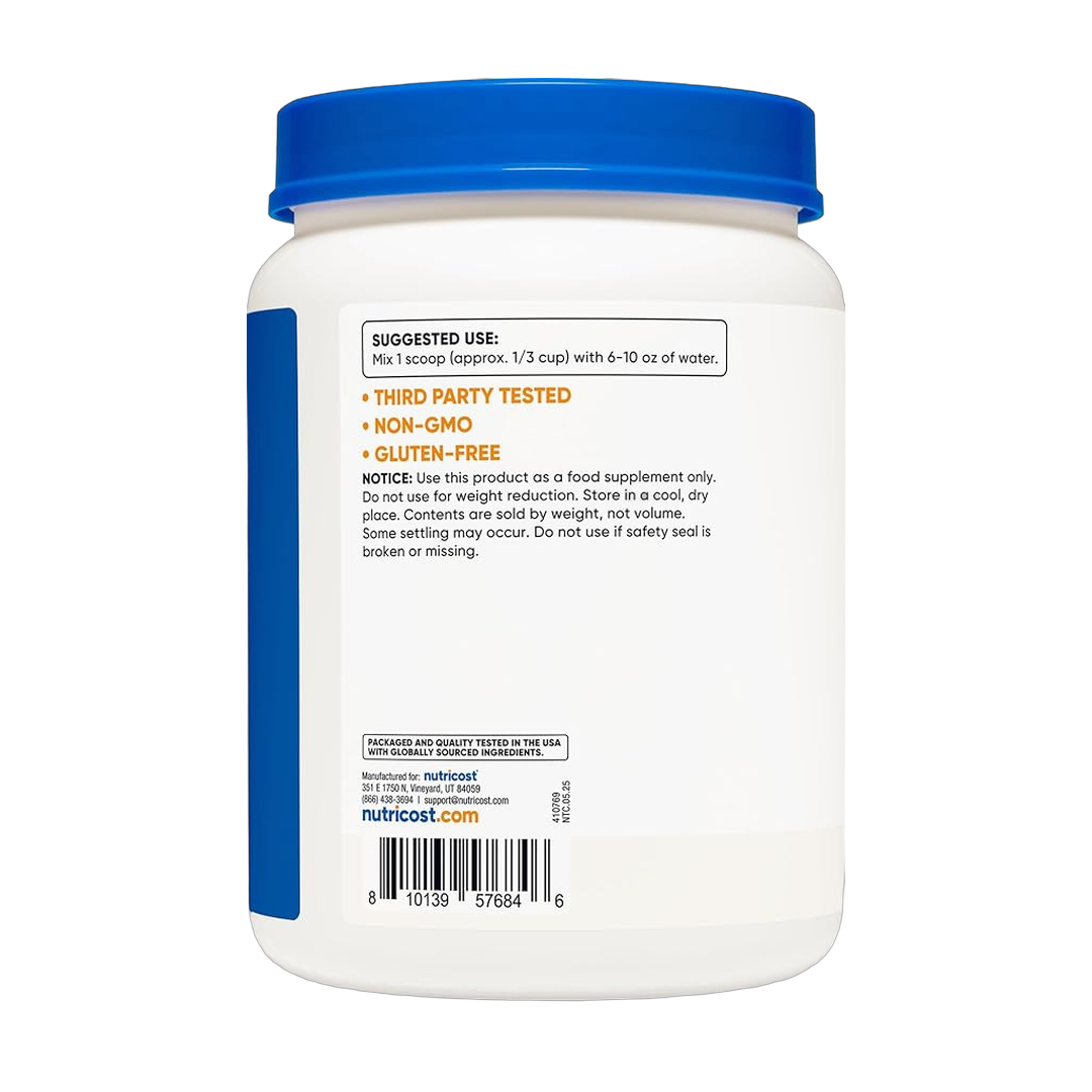 Nutricost, Pea Protein, Unflavored, 2 lb, 907 g packaging side view