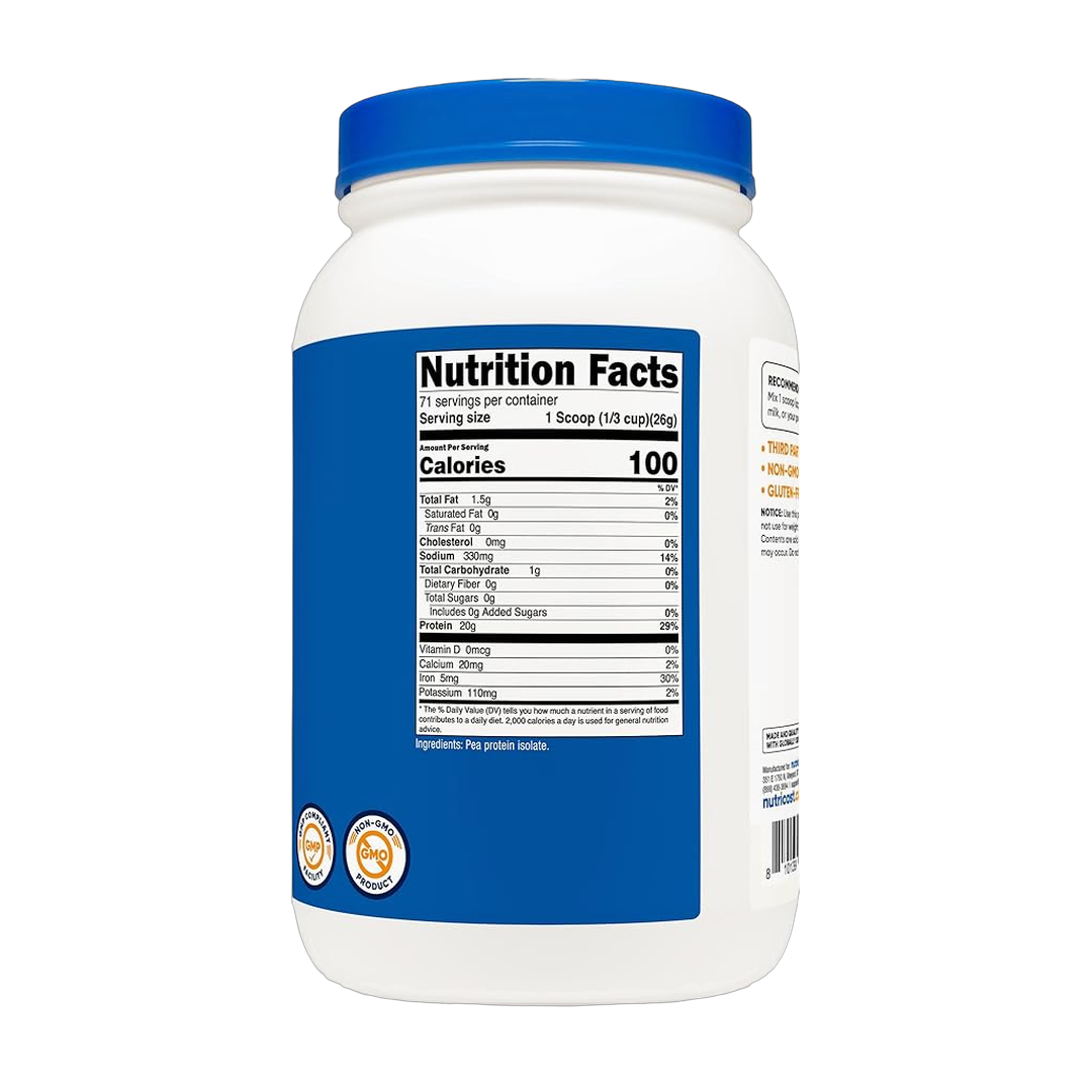 Nutricost, Pea Protein, Unflavored, 4 lb, 1,814 g back packaging view