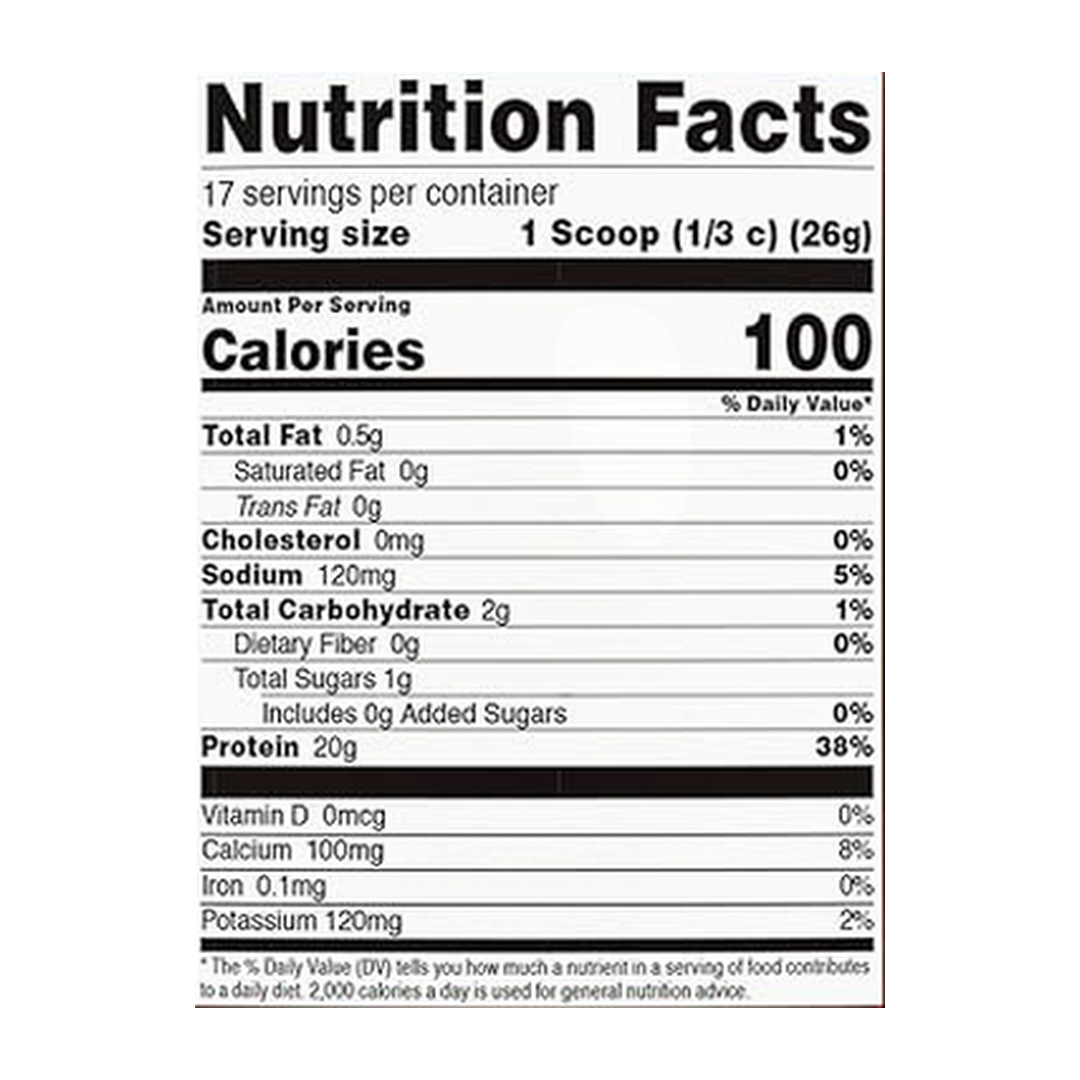 Nutricost, Clear Whey Protein Isolate Powder, Tropical Punch, 1 lb, 454 g supplement facts label showing ingredients, vitamins, minerals, and serving information