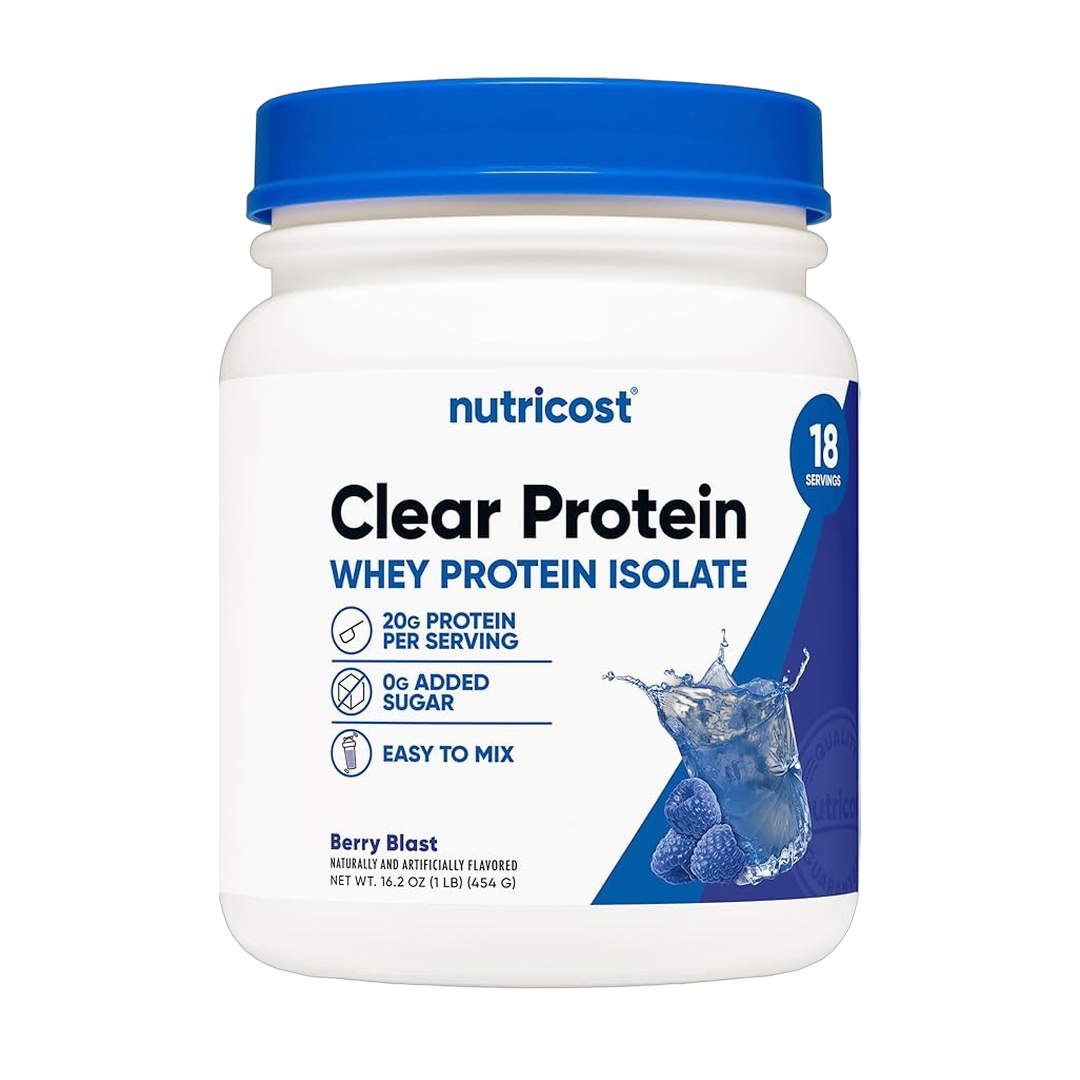 Nutricost, Clear Protein, Berry Blast, 1 lb, 454 g front packaging view