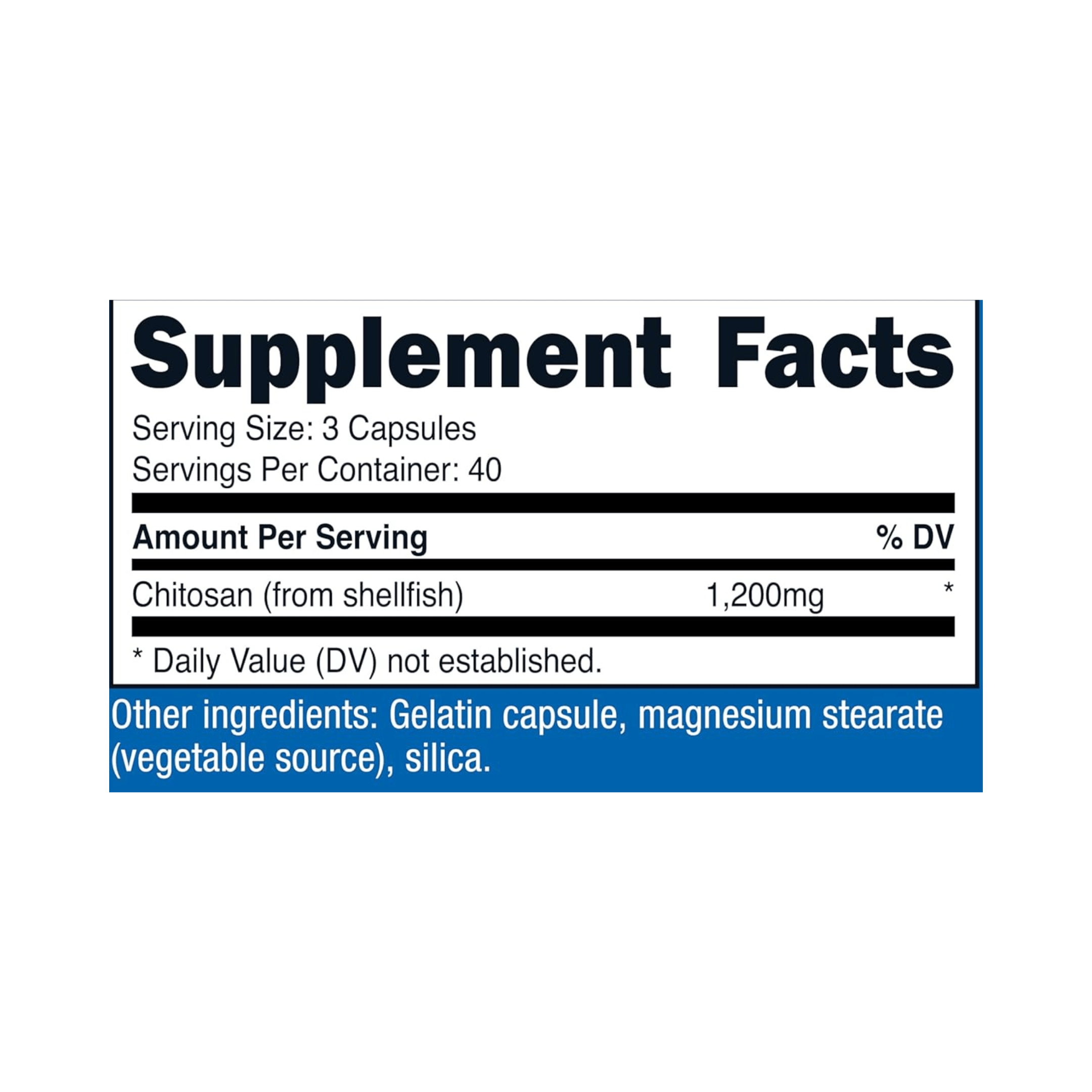 Nutricost, Chitosan, 1,200mg, 120 Capsules supplement facts label showing ingredients, vitamins, minerals, and serving information