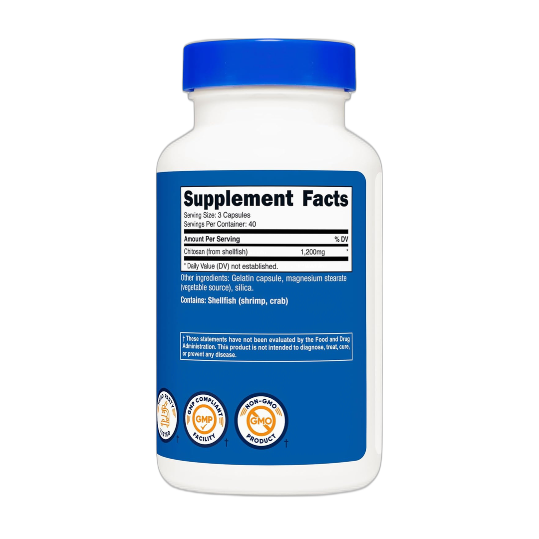 Nutricost, Chitosan, 1,200mg, 120 Capsules back packaging view