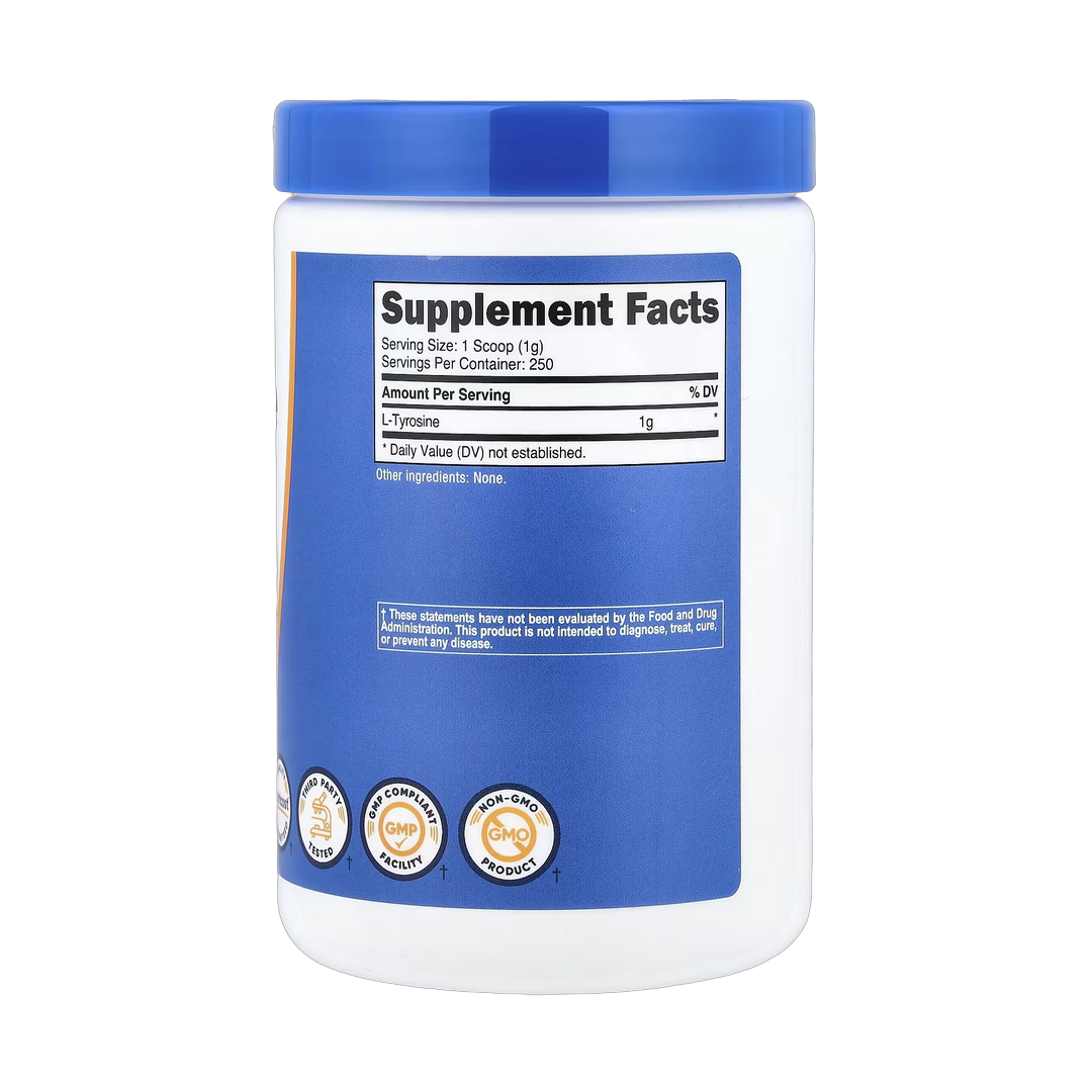 Nutricost, L-Tyrosine, Unflavored, 8.9 oz, 250 g back packaging view