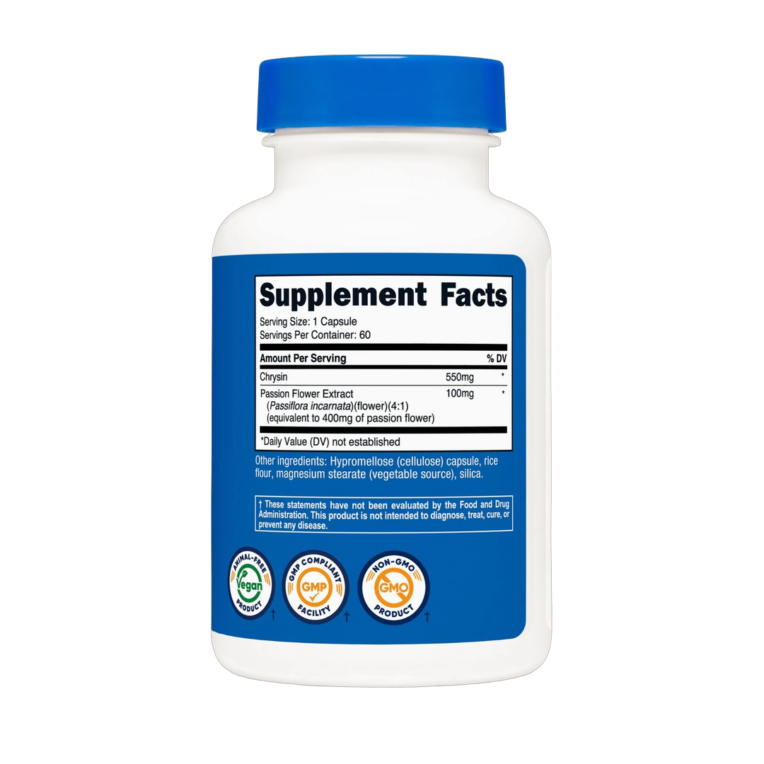 Nutricost, Chrysin, 550 mg, 60 Capsules back packaging view