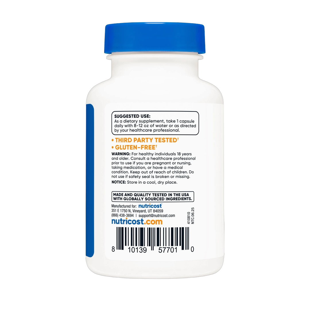 Nutricost, Chrysin, 550 mg, 60 Capsules packaging side view