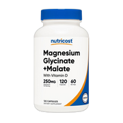 Nutricost, Magnesium Glycinate + Malate, 250mg, 120 Capsules front packaging view