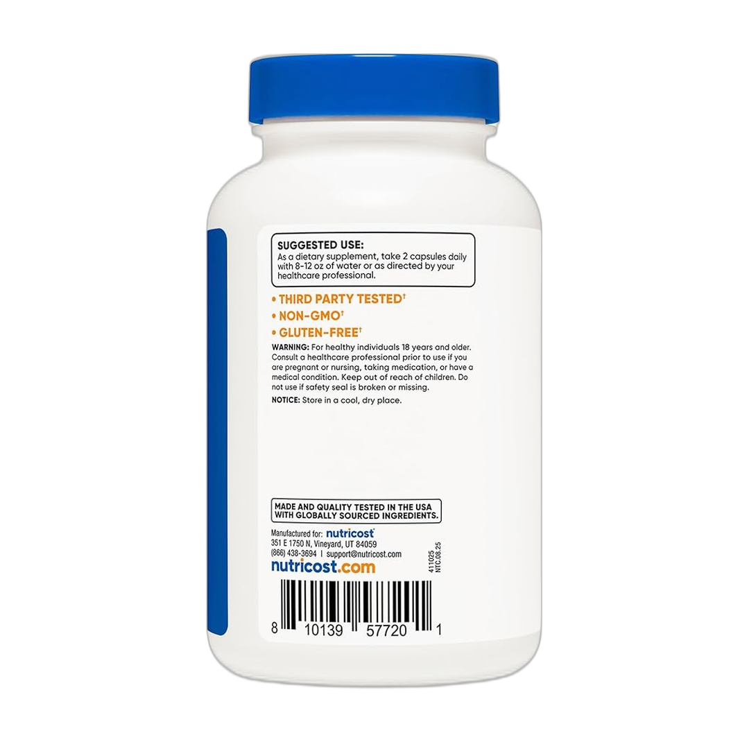 Nutricost, Magnesium Glycinate + Malate, 250mg, 120 Capsules packaging side view