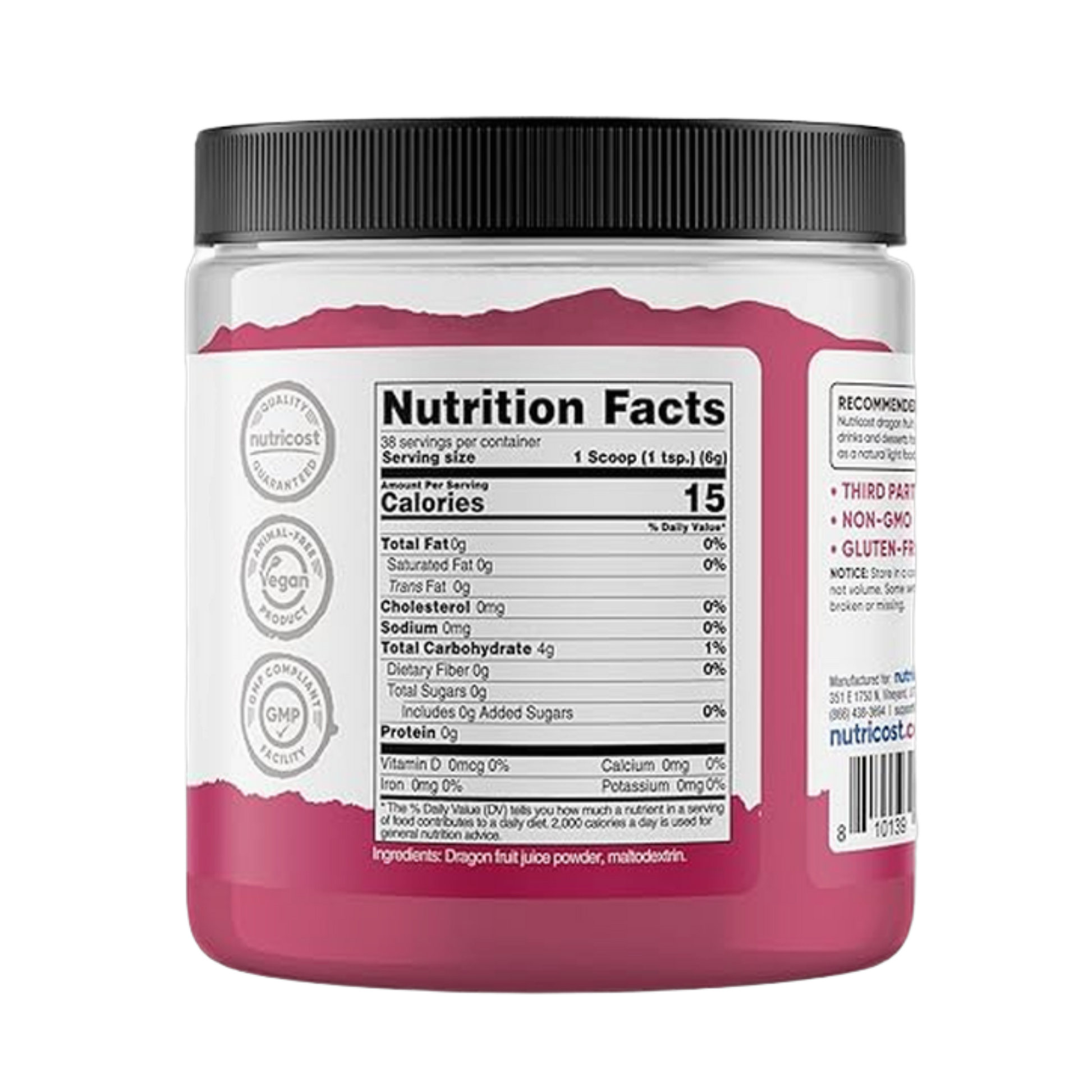Nutricost Pantry Dragon Fruit Powder, 8 oz back packaging view