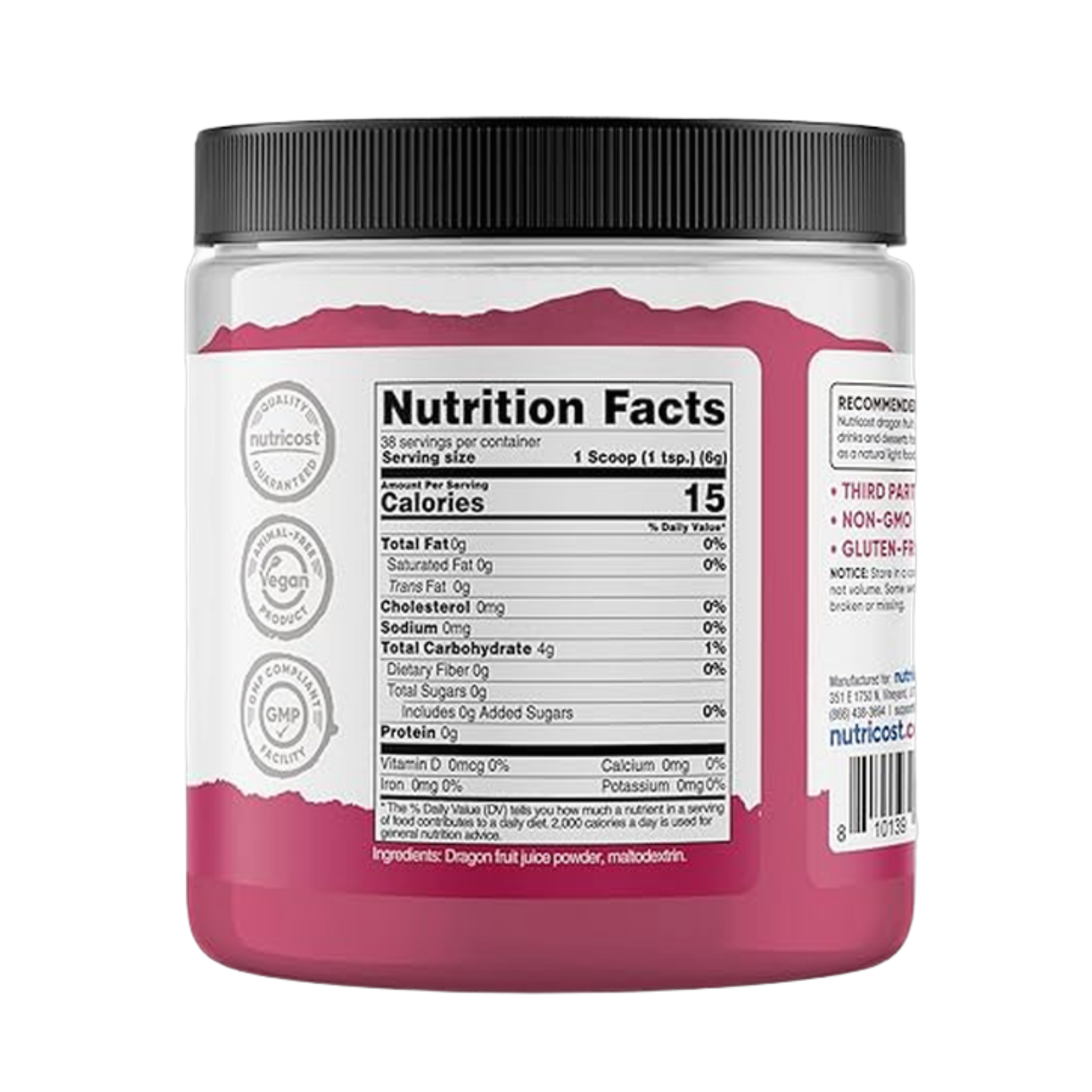Nutricost Pantry Dragon Fruit Powder, 8 oz back packaging view