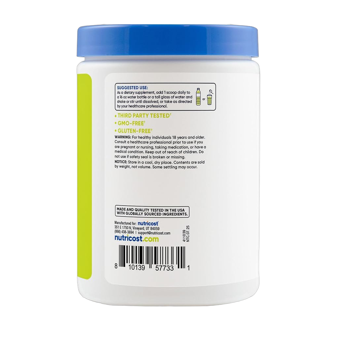 Nutricost, Electrolytes, Complex Powder, Orchard Blast, 7.3 oz, 204 g packaging side view