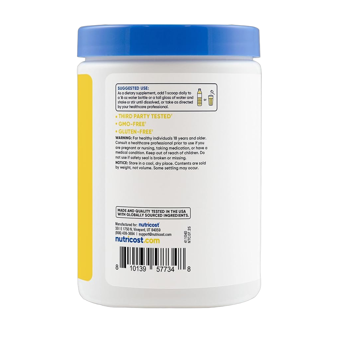 Nutricost, Electrolytes, Complex Powder, Pineapple Ice, 7.1 oz, 198 g packaging side view