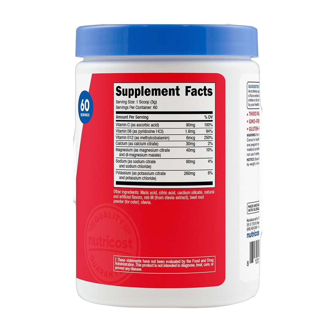 Nutricost, Electrolytes, Complex Powder, Watermelon, 6.6 oz, 186 g back packaging view