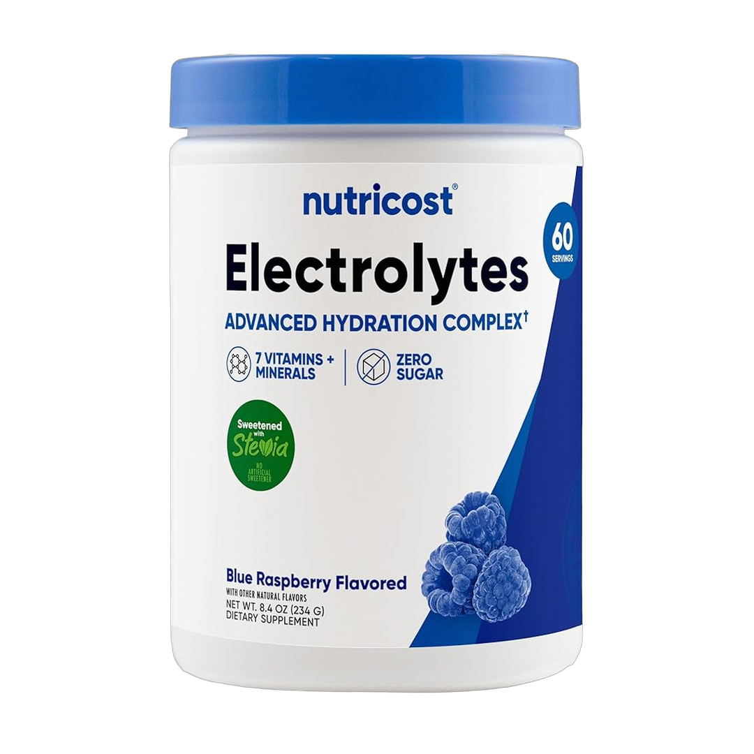 Nutricost, Electrolytes, Blue Rasberry, 8.4 oz, 234 g front packaging view