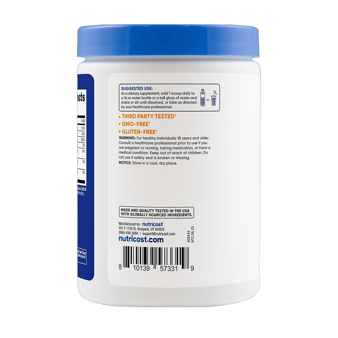 Nutricost, Electrolytes, Blue Rasberry, 8.4 oz, 234 g packaging side view