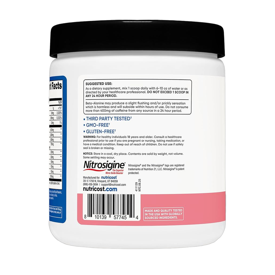 Nutricost, Performance, Pre-Workout Complex, Watermelon Candy, 13 oz, 363 g packaging side view