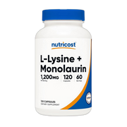 Nutricost L-Lysine + Monolaurin (1,200mg) 120 Capsules front packaging view