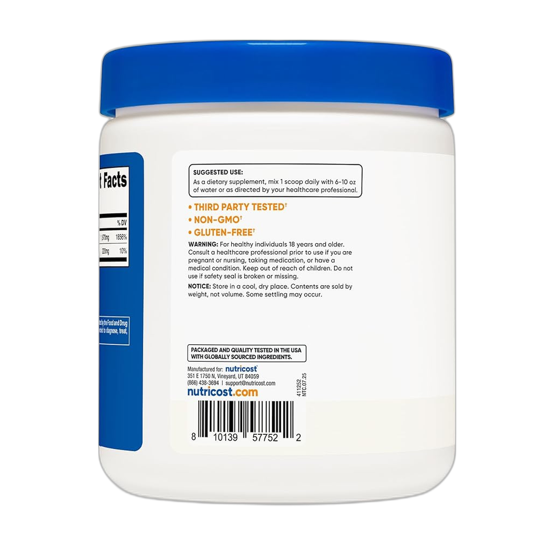 Nutricost, Sodium Ascorbate, 16.2 oz, 454 g packaging side view