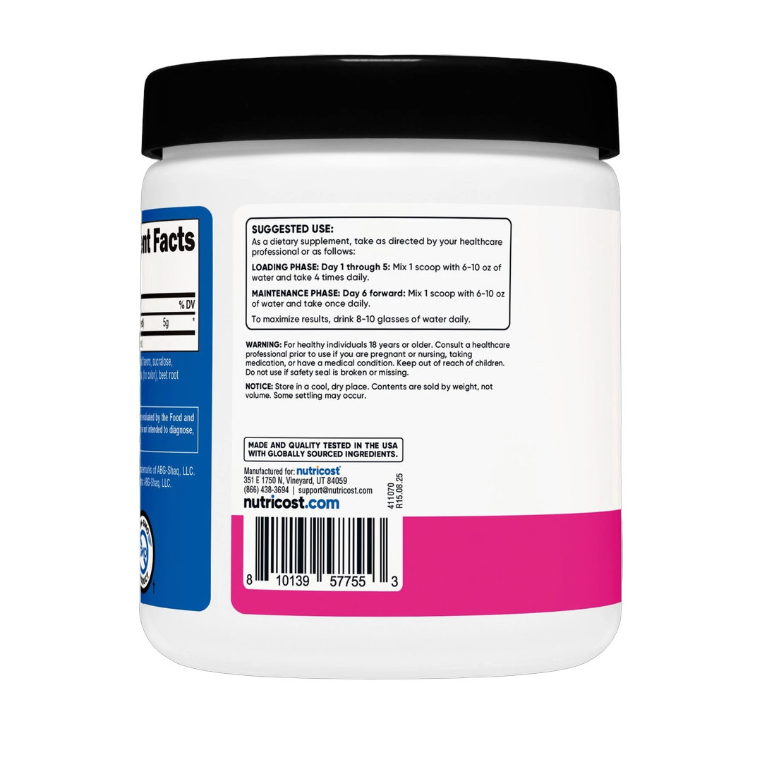Nutricost, Performance, Creatine Monohydrate, Shaq's Berry Blast, 10.7 oz, 300 g packaging side view