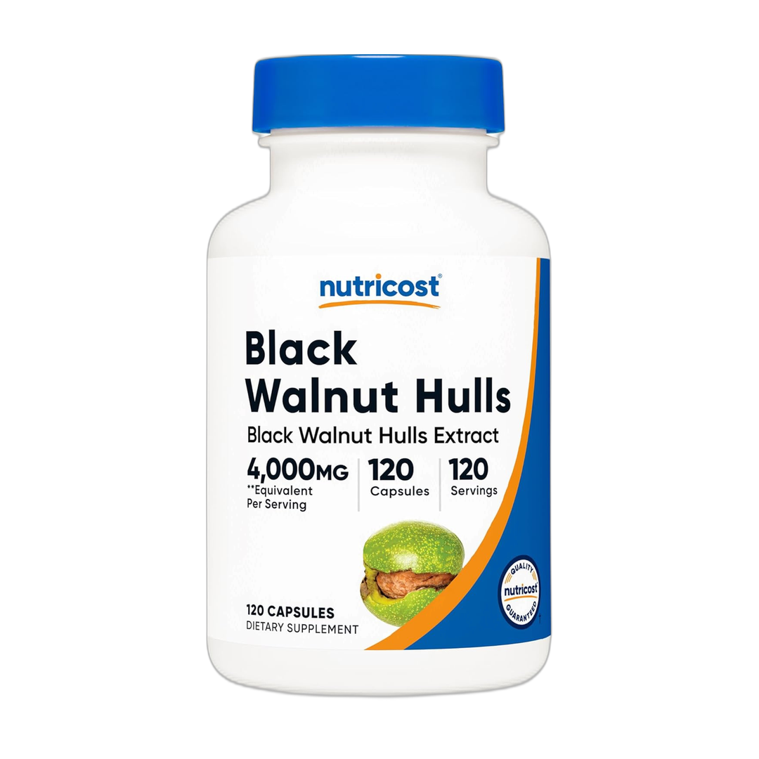Nutricost, Black walnut Hulls, 4,000 mg, 120 Capsules front packaging view