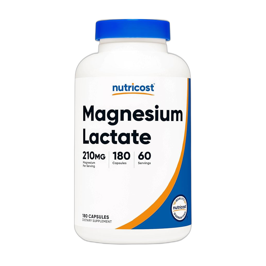 Nutricost, Magnesium Lactate, 210mg, 180 Capsules front packaging view