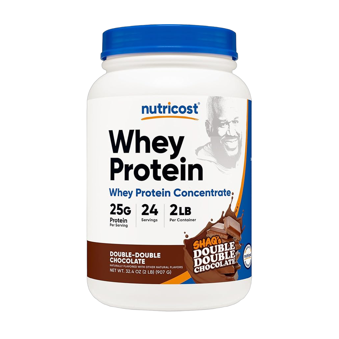 Nutricost, Whey Protein Concentrate, Shaq's Double Double Chocolate, 2 lb front packaging view