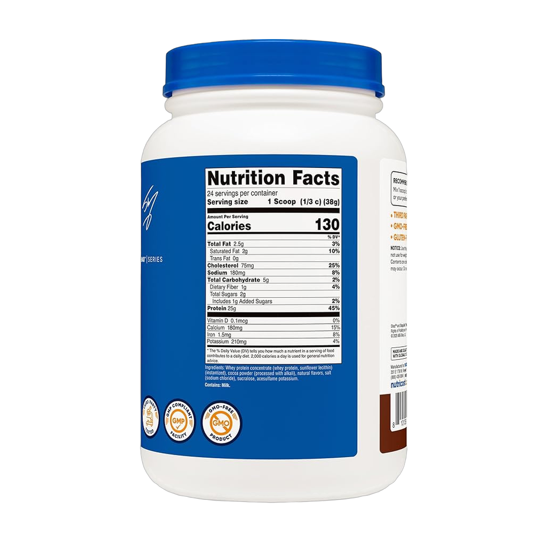 Nutricost, Whey Protein Concentrate, Shaq's Double Double Chocolate, 2 lb back packaging view
