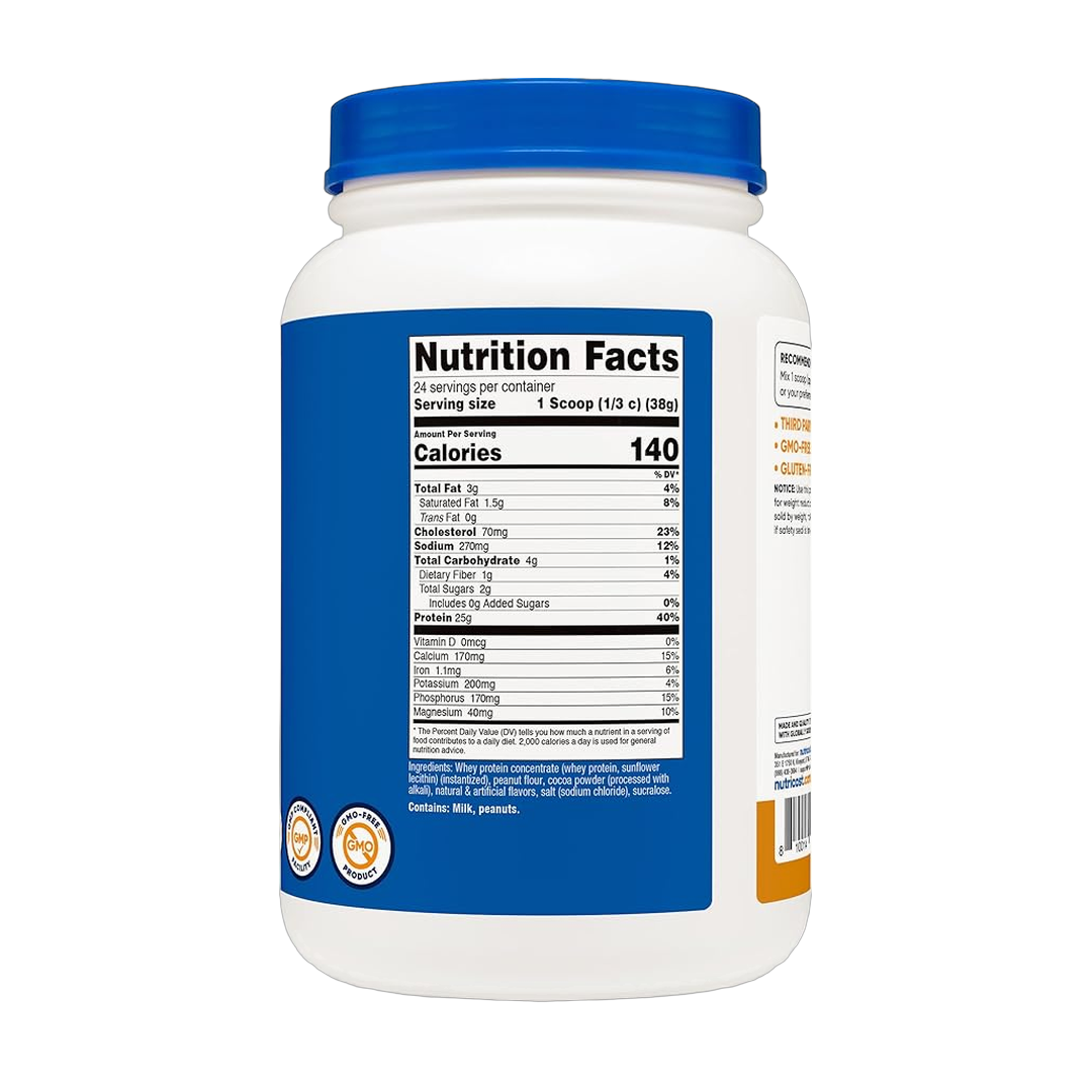 Nutricost, Whey Protein Concentrate, Chocolate Peanut Butter, 2 lb back packaging view