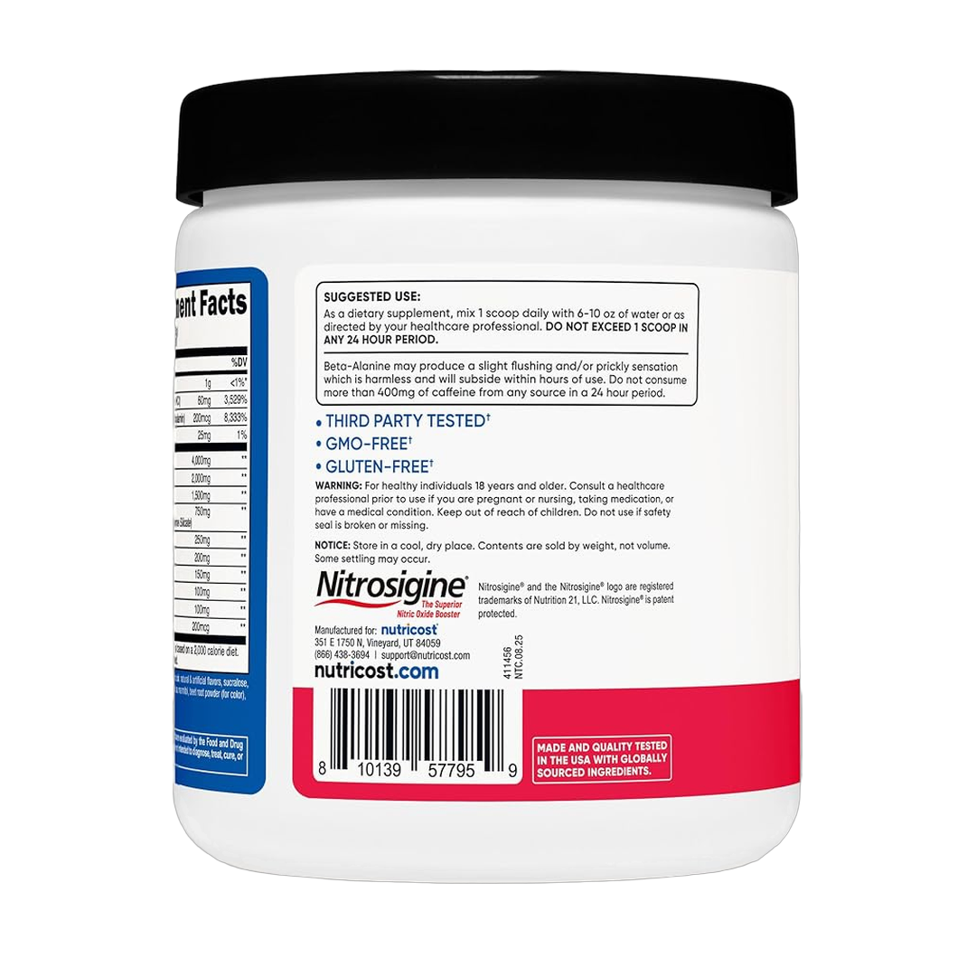 Nutricost, Pre-Workout Complex, Strawberry Kiwi, 13.7 oz, 384g back packaging view