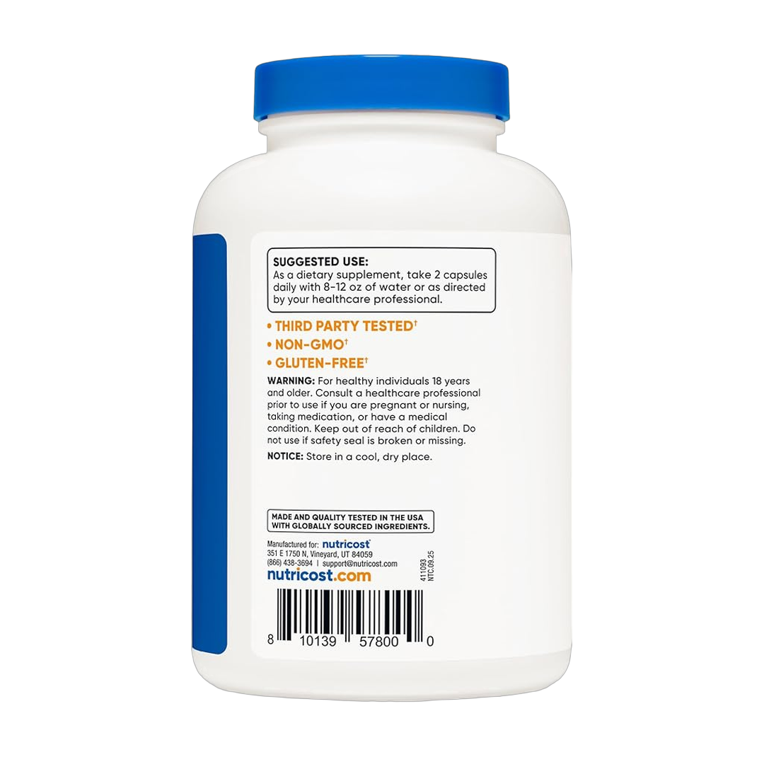 Nutricost, Choline & Inositol, 1,000 mg, 240 Capsules packaging side view