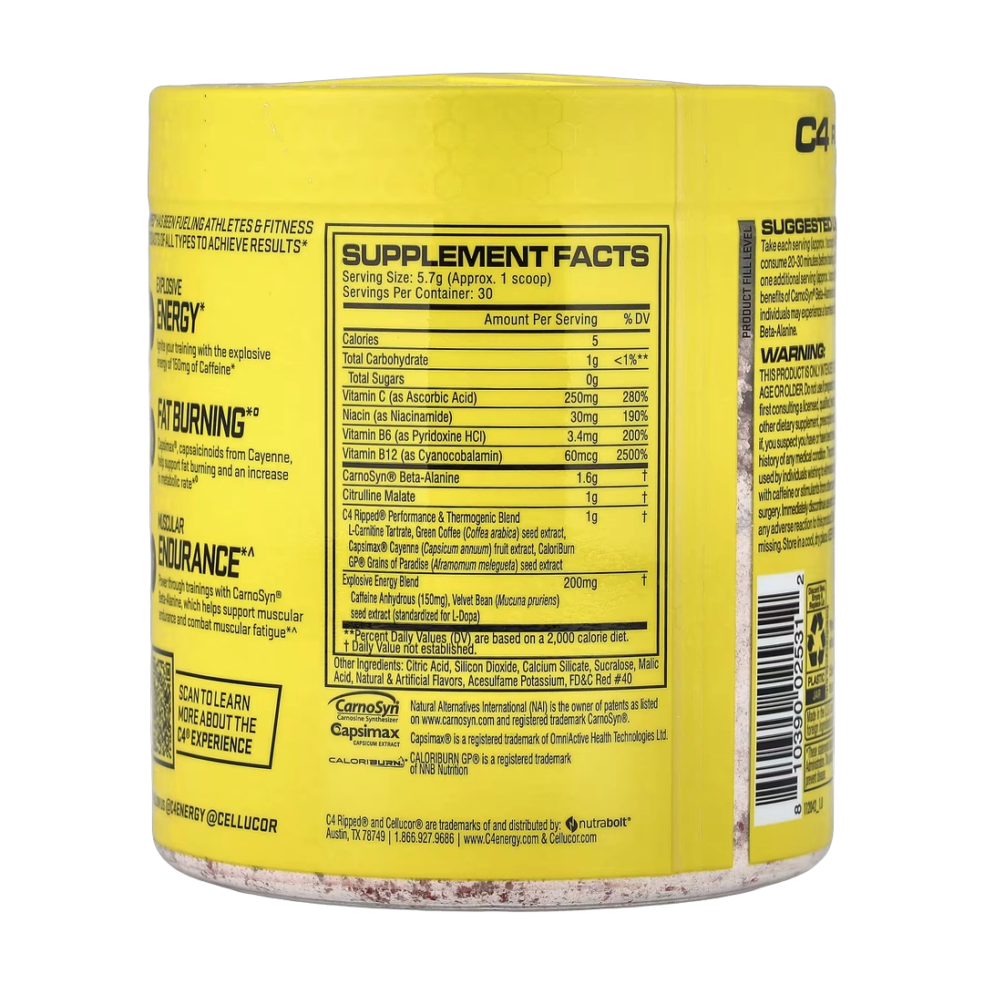 C4 / Cellucor, Ripped®, Pre-Workout, Cherry Limeade, 6 oz (171 g)