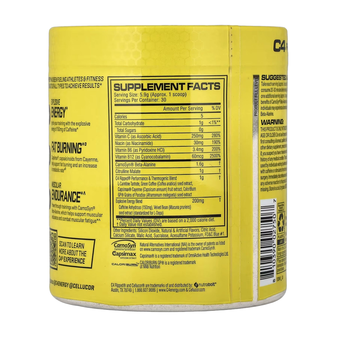 C4 / Cellucor, C4 Ripped®, Pre-Workout, Icy Blue Razz, 6.2 oz (177 g)