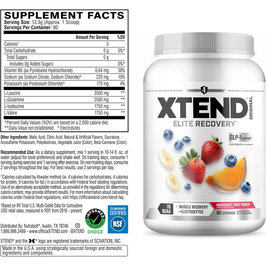 XTEND, Elite Recovery, Knockout Fruit Punch, 2.64 lb (1.197 kg)