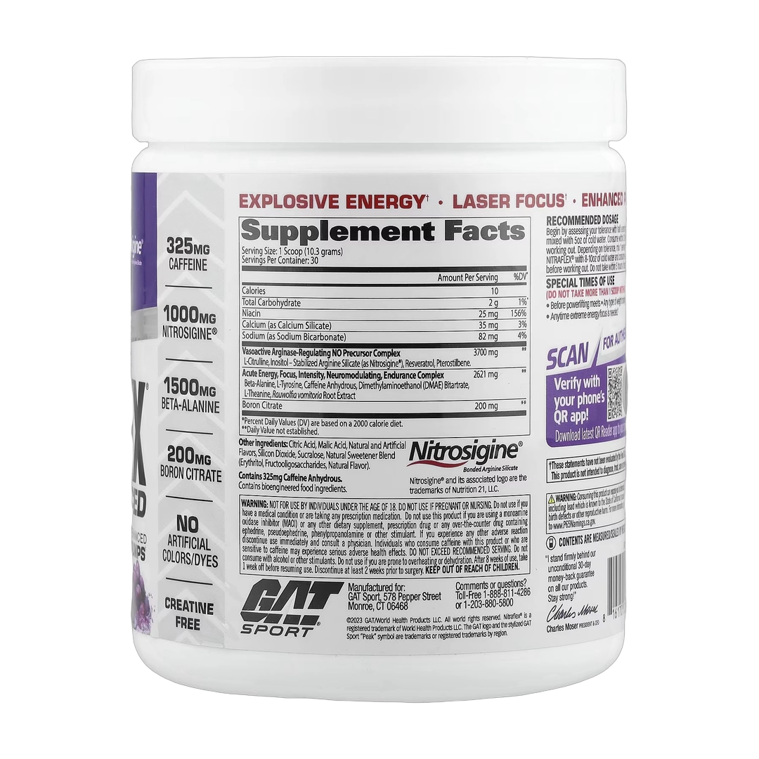 GAT, Sport, NITRAFLEX® Advanced, Pre-Workout, Grape, 10.9 oz (309 g)