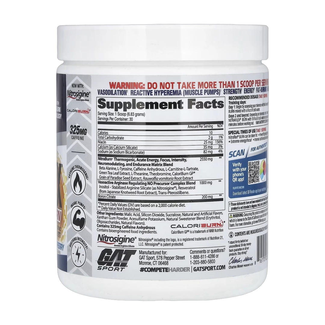 GAT, Sport, NITRAFLEX Burn, Blue Raspberry, 7.23 oz (204.9 g)