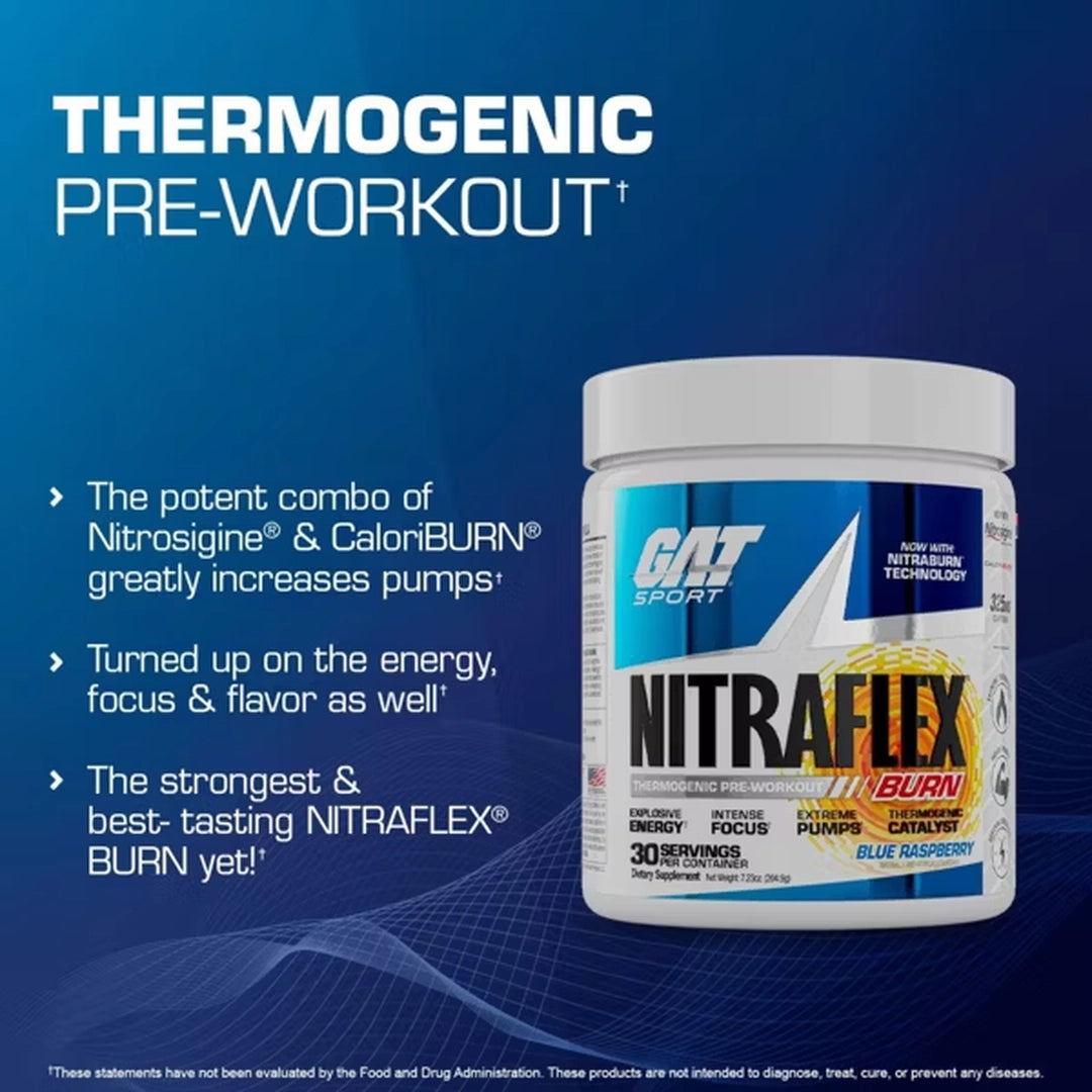 GAT, Sport, NITRAFLEX Burn, Blue Raspberry, 7.23 oz (204.9 g)