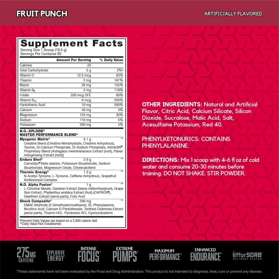 BSN, N.O.-Xplode®, Legendary Pre-Workout, Fruit Punch, 2.45 lbs (1.11 kg)