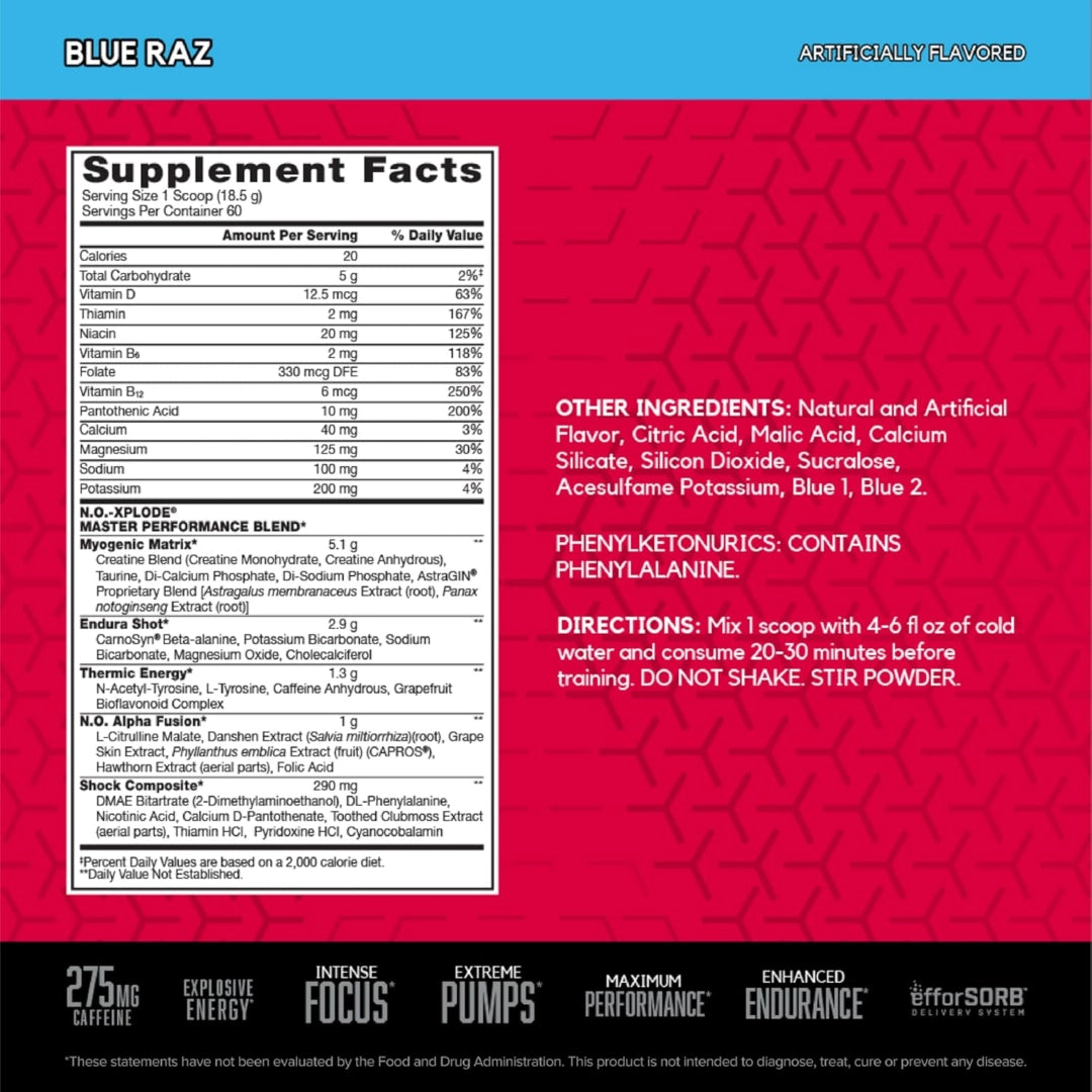 BSN, N.O.-Xplode®, Legendary Pre-Workout, Blue Raz, 2.45 lb (1.11 kg)