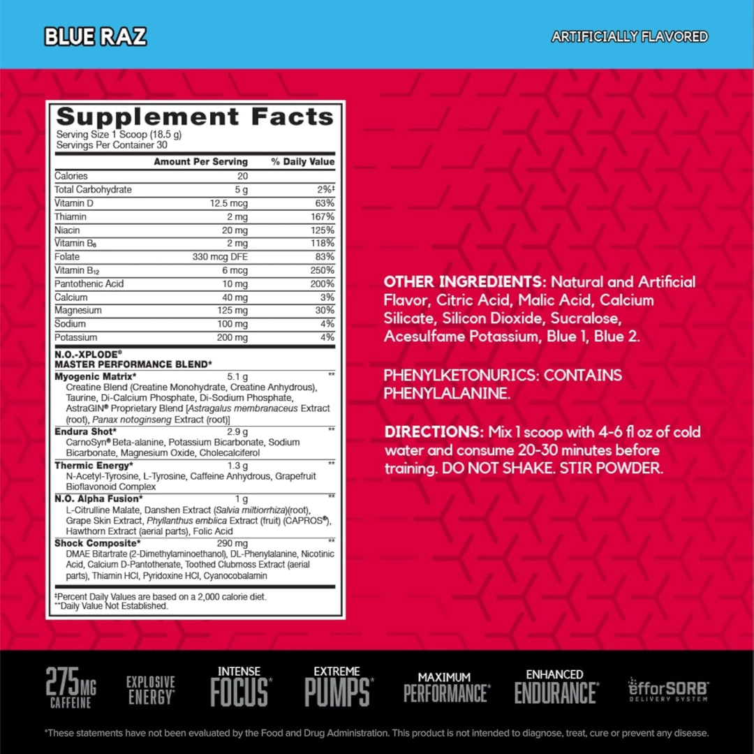 BSN, N.O.-Xplode®, Legendary Pre-Workout, Blue Raz, 1.22 lbs (555 g)