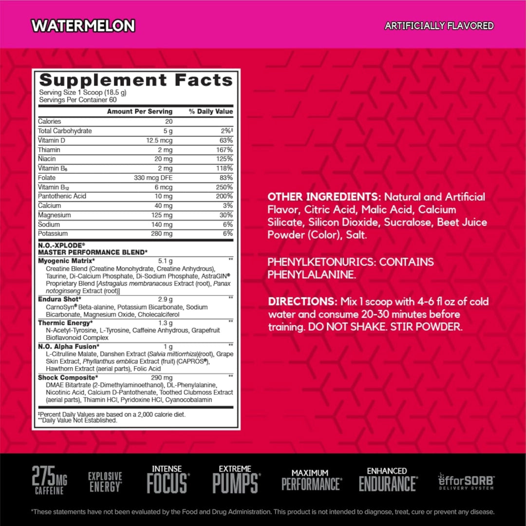 BSN, N.O.-Xplode, Legendary Pre-Workout, Watermelon, 2.45 lbs (1.11 kg)