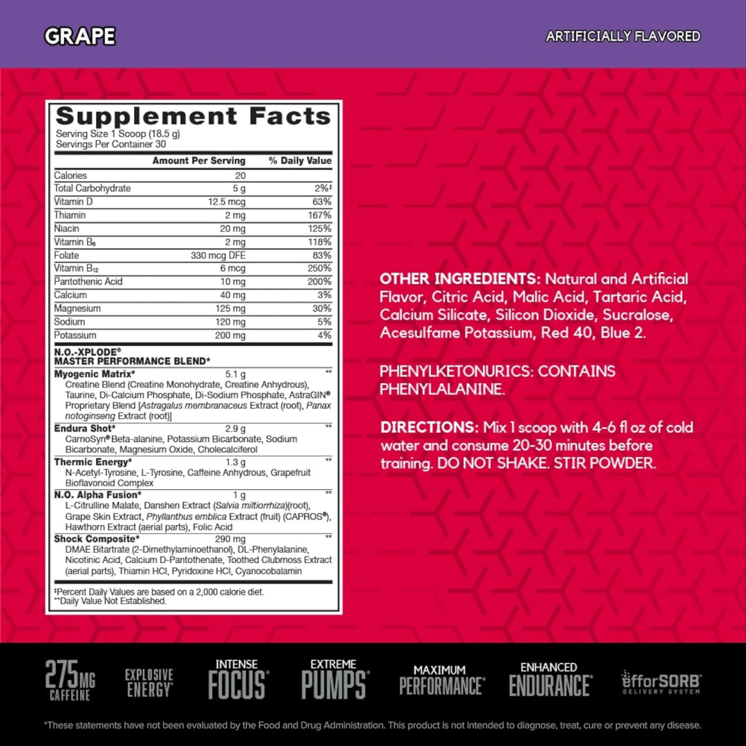 BSN, N.O.-Xplode®, Legendary Pre-Workout, Grape, 1.22 lbs (555 g)