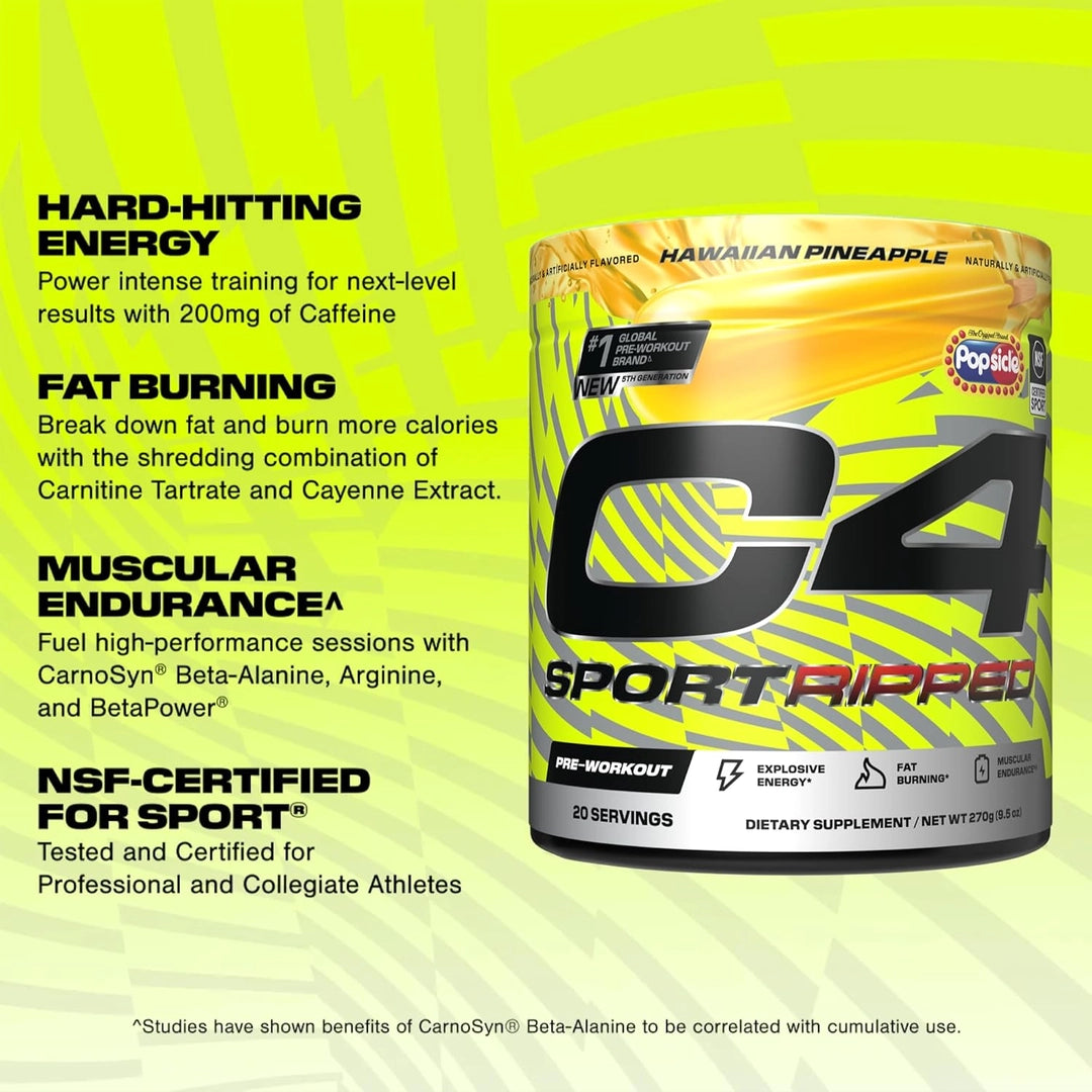 C4 / Cellucor, C4® Sport Ripped, Pre-Workout, Popsicle®, Hawaiian Pineapple, 9.5 oz (270 g)