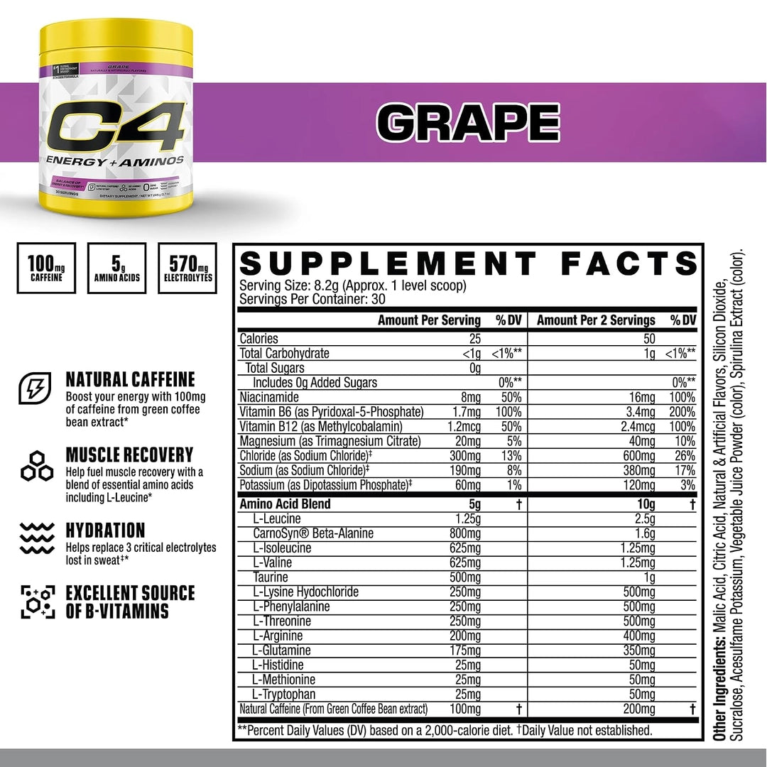 C4 / Cellucor, C4® Energy + Aminos, Grape, 8.7 oz (246 g)