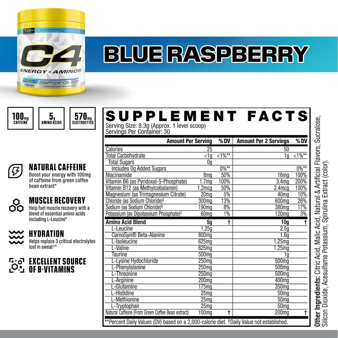C4 / Cellucor, C4® Energy + Aminos, Blue Raspberry, 8.8 oz (249 g)