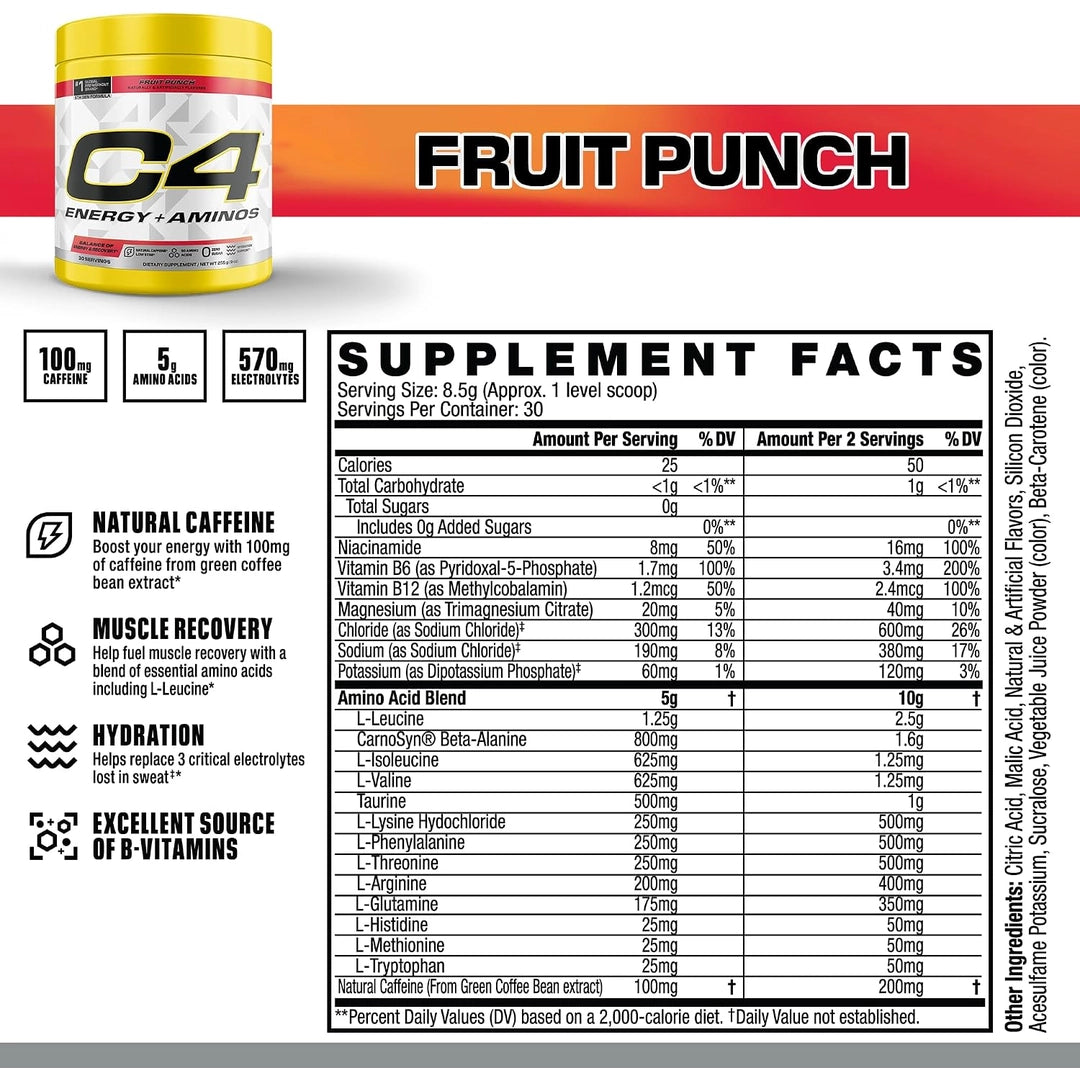 C4 / Cellucor, C4® Energy + Aminos, Fruit Punch, 9 oz (255 g)