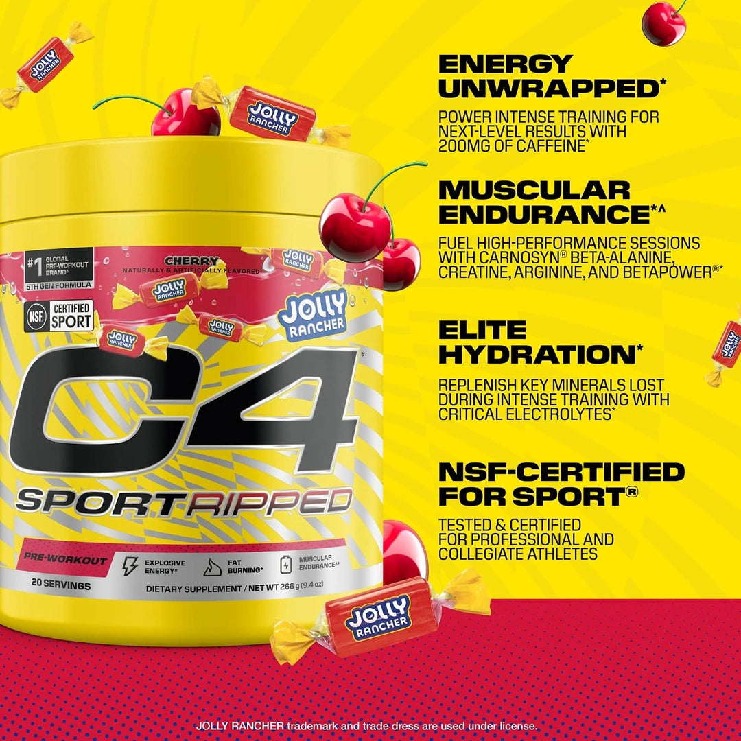 C4 / Cellucor, C4® Sport Ripped, Pre-Workout, Jolly Rancher Cherry, 9.4 oz (266 g)