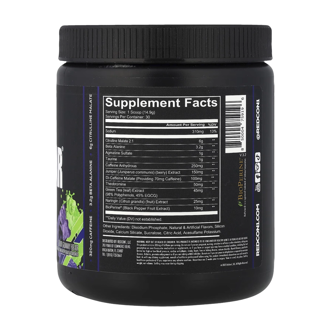 Redcon1, Total War®, Pre-Workout, Sour Gummy Bear, 15.77 oz (447 g)