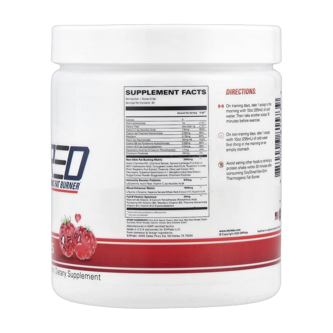 EHPlabs, OxyShred Non-Stim, Thermogenic Fat Burner, Raspberry Kisses, 11.9 oz (337 g)