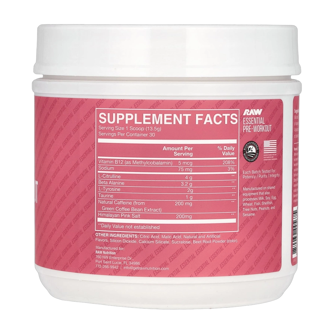 Raw Nutrition, Bum, Essential Pre-Workout, Sour Watermelon, 14.29 oz (405 g)