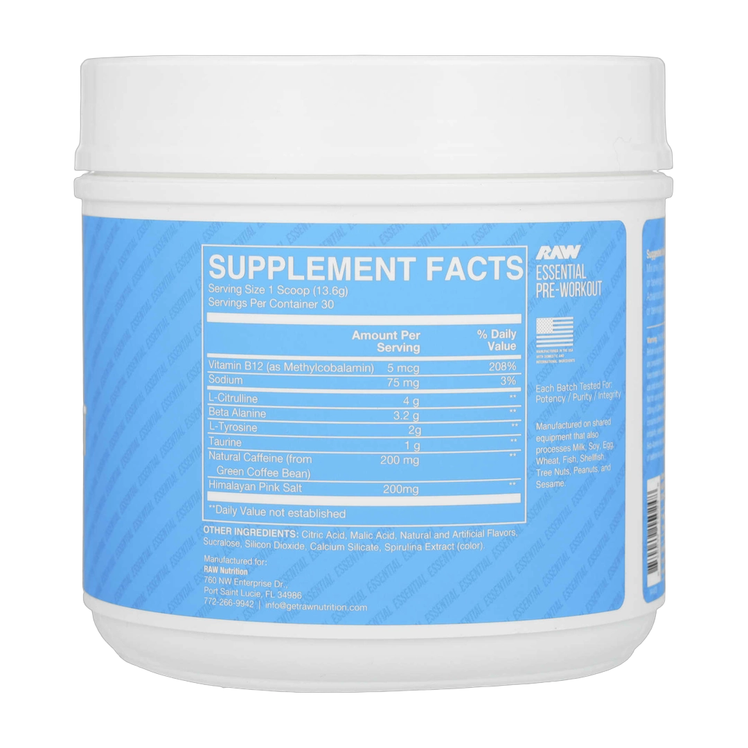 Raw Nutrition, Bum Essentials, Essential Pre-Workout, Blue Raspberry, 14.81 oz (420 g)